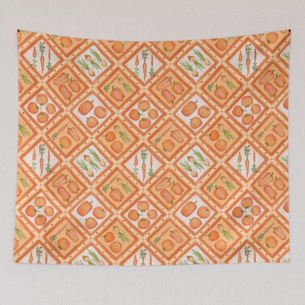 Item preview, Orange vegetable diamond grid illustration print designed and sold by EmmaSB-Designs.