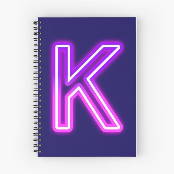 Artikelvorschau, Buchstabe K, Neonpink-lila Leuchten – Retro-futuristisches Monogramm. entworfen und verkauft von SolutionsArt.