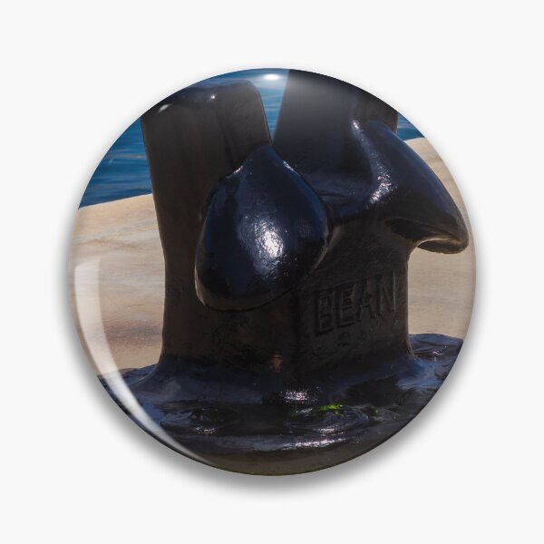 Item preview, Black Mooring Bollard On Concrete Pier By Blue Harbor Water With Yellow Painted Base designed and sold by Nmallia.