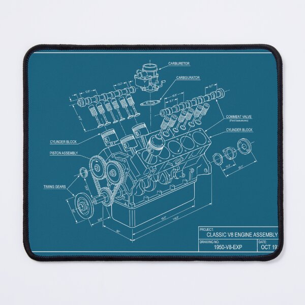 Item preview, V8 Engine Exploded View Blueprint - Industrial Engineering Art designed and sold by MarVan-Prints.