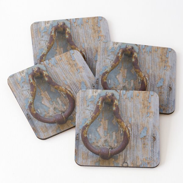 Item preview, Rusty Door Knocker on Peeling Paint Wooden Door With Vintage Weathered Texture and Patina designed and sold by Nmallia.
