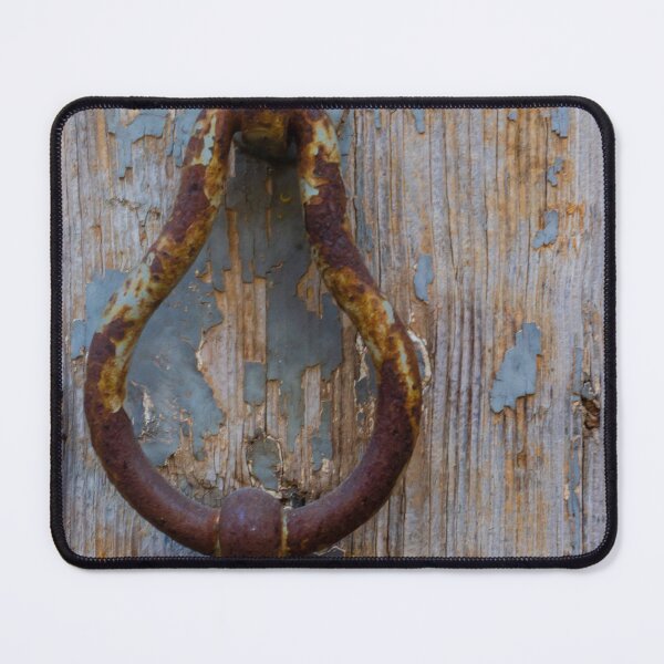 Item preview, Rusty Door Knocker on Peeling Paint Wooden Door With Vintage Weathered Texture and Patina designed and sold by Nmallia.