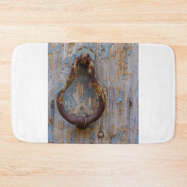 Item preview, Rusty Door Knocker on Peeling Paint Wooden Door With Vintage Weathered Texture and Patina designed and sold by Nmallia.
