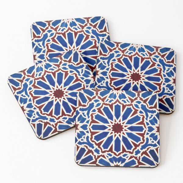 Item preview, Moroccan Ceramic Tile Art | Blue Red Islamic Star Mandala | Traditional Arabesque Geometric Design designed and sold by Patterns Workshop.