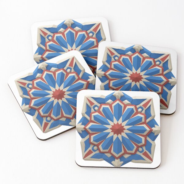Item preview, 3D Low Poly Islamic Star Mandala | Blue Red Geometric Sculpture Art | Moroccan Arabesque Design designed and sold by Patterns Workshop.