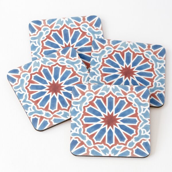 Item preview, Watercolor Moroccan Star Mandala | Blue Red Arabesque Tile Art | Islamic Geometric Pattern Design designed and sold by Patterns Workshop.