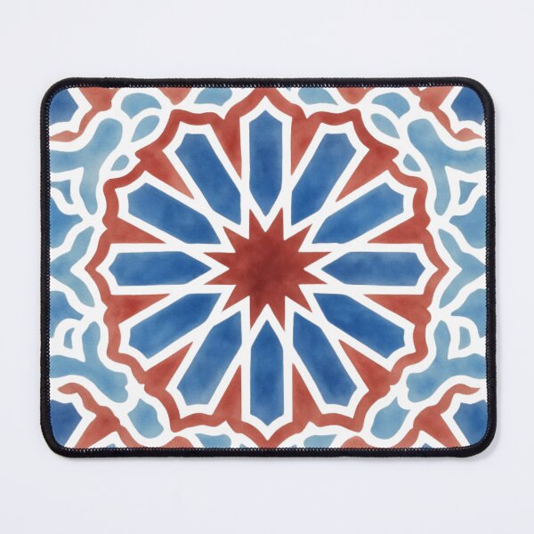 Item preview, Watercolor Moroccan Star Mandala | Blue Red Arabesque Tile Art | Islamic Geometric Pattern Design designed and sold by Patterns Workshop.