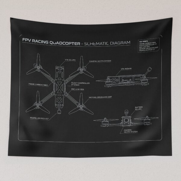 Item preview, FPV Drone Technical Schematic - Modern Quadcopter Blueprint designed and sold by MarVan-Prints.