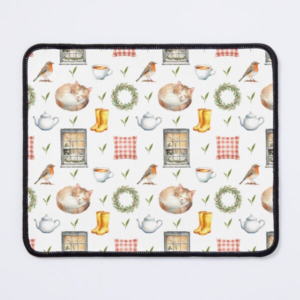 Item preview, Cozy Winter Cottagecore Cat & Robin Watercolor designed and sold by HelgaCraftery.