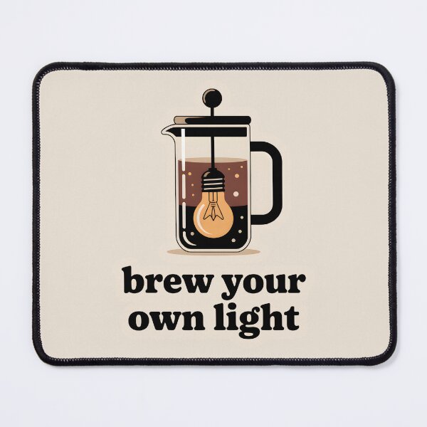 Item preview, Brew Your Own Light – Minimalist French Press Coffee Art, Glowing Inspiration Illustration designed and sold by Montodesign.