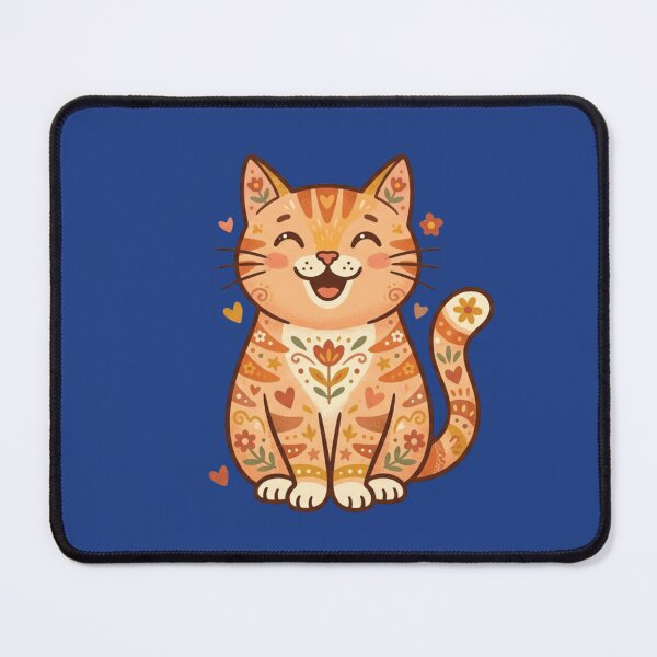 Item preview, Happy Orange Cat - Vibrant Naive Art Floral Illustration designed and sold by Lansangsan.