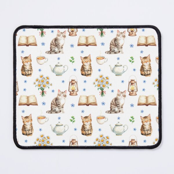 Item preview, Cozy Reading Cats and Tea Watercolor Pattern designed and sold by HelgaCraftery.