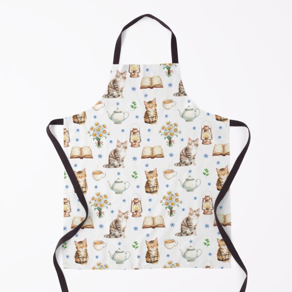 Item preview, Cozy Reading Cats and Tea Watercolor Pattern designed and sold by HelgaCraftery.