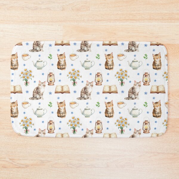 Item preview, Cozy Reading Cats and Tea Watercolor Pattern designed and sold by HelgaCraftery.