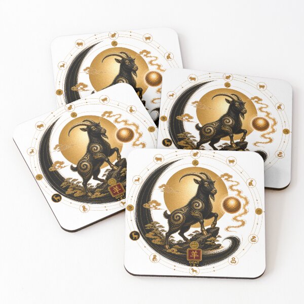 Item preview, Year of the Goat Zodiac – Celestial Gold and Black Chinese Astrological Art designed and sold by KireaDesigns.