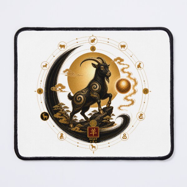 Item preview, Year of the Goat Zodiac – Celestial Gold and Black Chinese Astrological Art designed and sold by KireaDesigns.