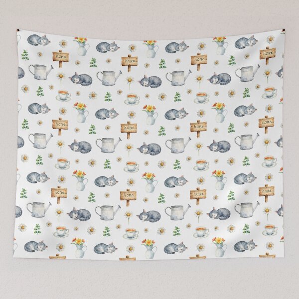 Item preview, Cozy Cat and Daisy Cottagecore Pattern designed and sold by HelgaCraftery.