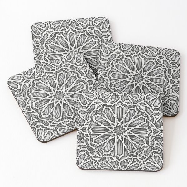 Item preview, Black White Ink Etching Islamic Star Mandala | Engraved Arabesque Geometric Art | Moroccan Tile Design designed and sold by Patterns Workshop.
