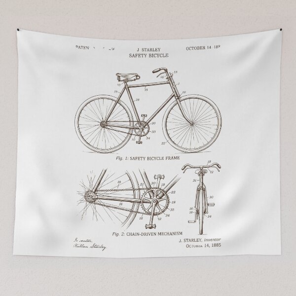 Item preview, 1880s Vintage Safety Bicycle Patent - Antique Engineering Print designed and sold by MarVan-Prints.
