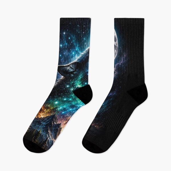 Item preview, Cosmic Wolf Howling Galaxy Moon Night designed and sold by ThePixelMind.