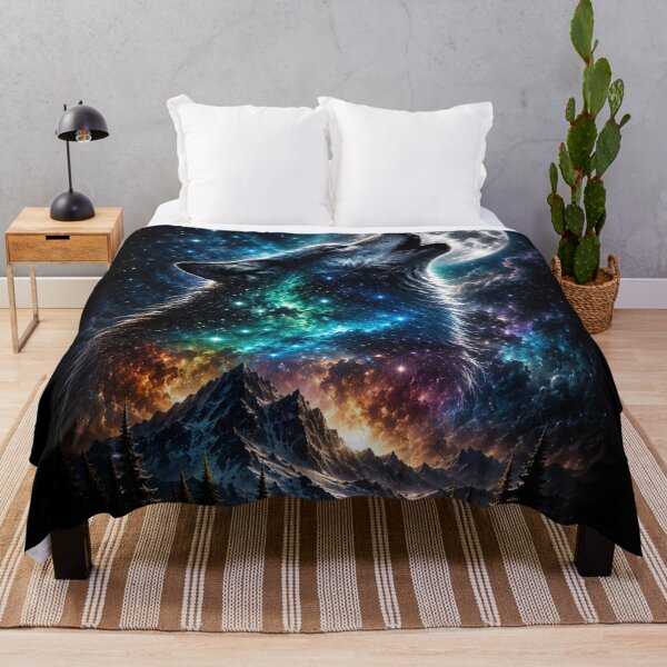 Item preview, Cosmic Wolf Howling Galaxy Moon Night designed and sold by ThePixelMind.