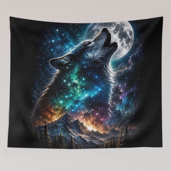 Item preview, Cosmic Wolf Howling Galaxy Moon Night designed and sold by ThePixelMind.