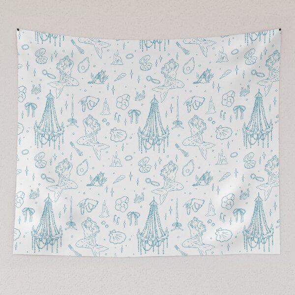 Item preview, Mermaid Princess Ocean Fantasy Blue Toile Pattern designed and sold by tanjica.