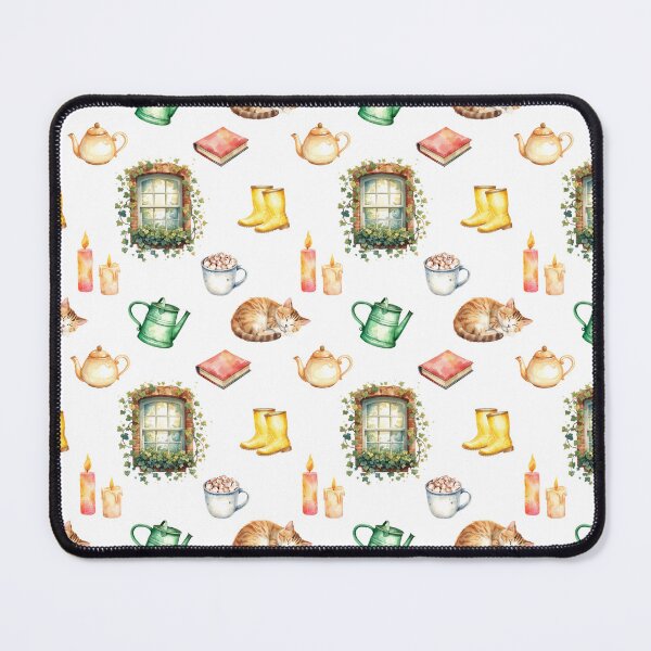 Item preview, Cozy Cottagecore Watercolor Pattern | Cats, Tea & Autumn Comfort designed and sold by HelgaCraftery.
