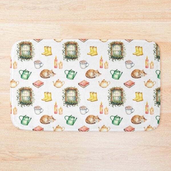 Item preview, Cozy Cottagecore Watercolor Pattern | Cats, Tea & Autumn Comfort designed and sold by HelgaCraftery.