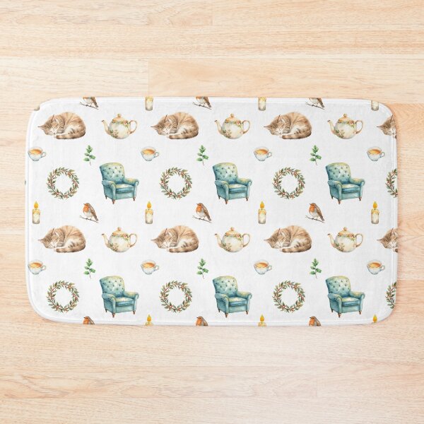 Item preview, Cozy Cottagecore Watercolor Pattern | Sleeping Cat, Tea & Calm Home Vibes designed and sold by HelgaCraftery.