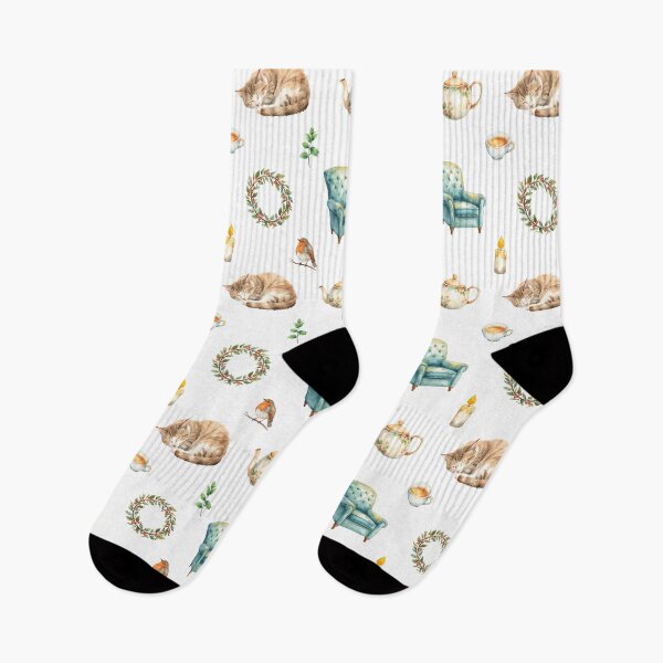 Item preview, Cozy Cottagecore Watercolor Pattern | Sleeping Cat, Tea & Calm Home Vibes designed and sold by HelgaCraftery.