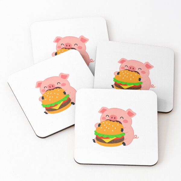 Item preview, Cute Pig Eating Giant Burger Childlike Art Sticker designed and sold by mayatA-rt.