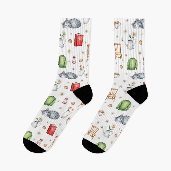 Item preview, Cozy Cottagecore Watercolor Pattern | Sleeping Cat, Tea, Flowers & Home Comfort designed and sold by HelgaCraftery.