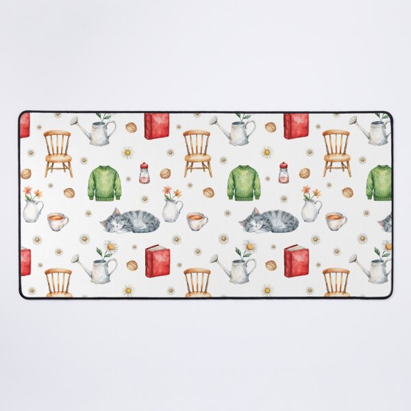 Item preview, Cozy Cottagecore Watercolor Pattern | Sleeping Cat, Tea, Flowers & Home Comfort designed and sold by HelgaCraftery.