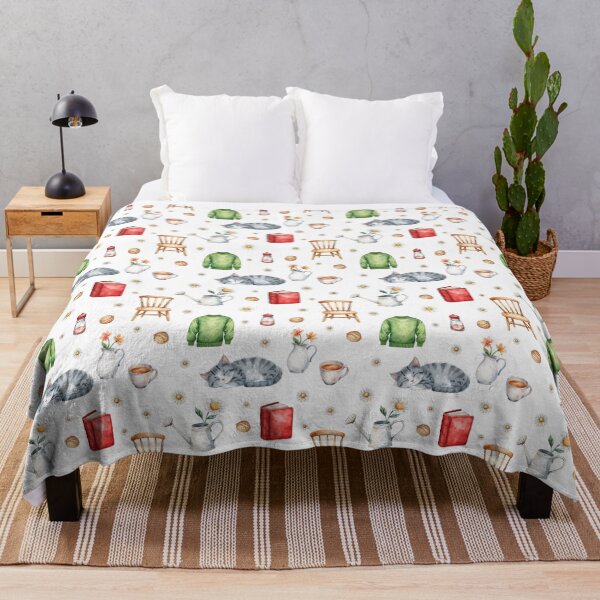Item preview, Cozy Cottagecore Watercolor Pattern | Sleeping Cat, Tea, Flowers & Home Comfort designed and sold by HelgaCraftery.