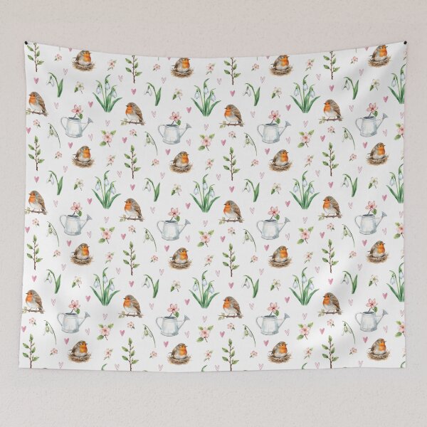 Item preview, Spring Cottagecore Watercolor Pattern | Birds, Blossoms & Garden Charm designed and sold by HelgaCraftery.