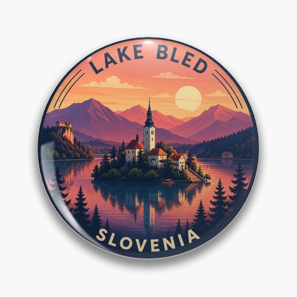 Item preview, Lake Bled Sunset Sticker – Slovenia Retro Travel Lake Art designed and sold by pod24.