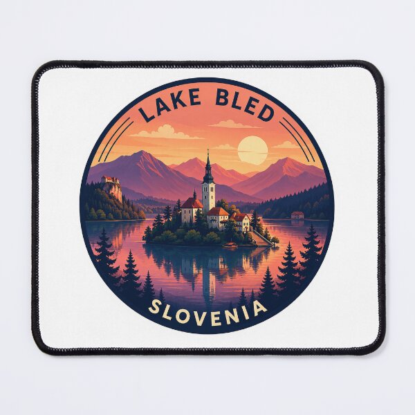 Item preview, Lake Bled Sunset Sticker – Slovenia Retro Travel Lake Art designed and sold by pod24.