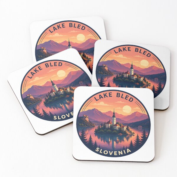 Item preview, Lake Bled Sunset Sticker – Slovenia Retro Travel Lake Art designed and sold by pod24.