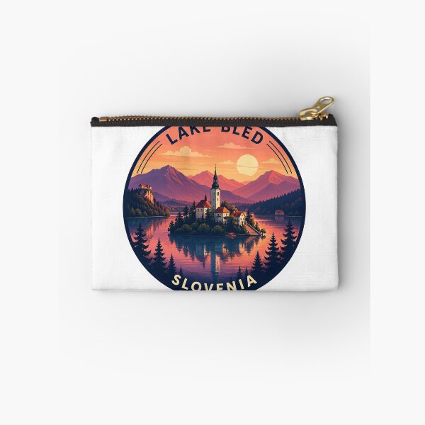 Item preview, Lake Bled Sunset Sticker – Slovenia Retro Travel Lake Art designed and sold by pod24.