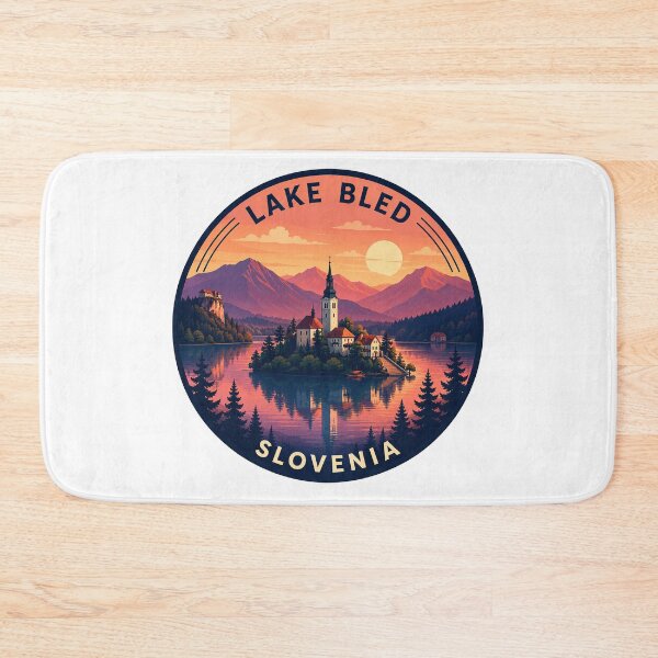 Item preview, Lake Bled Sunset Sticker – Slovenia Retro Travel Lake Art designed and sold by pod24.