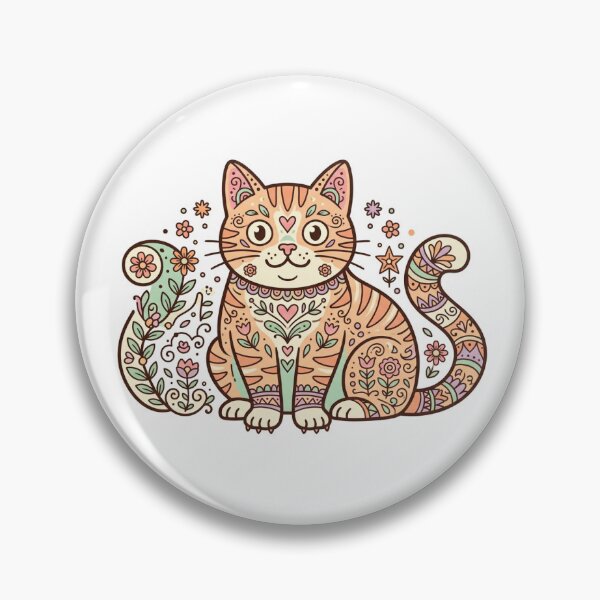 Item preview, Whimsical Folk Art Orange Cat - Pastel Floral Tabby Sticker designed and sold by Lansangsan.