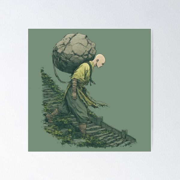 Item preview, The Weight of Discipline — Anime Monk Mountain Climb designed and sold by Mrokar.