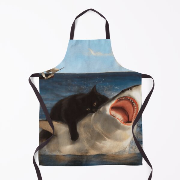 Item preview, Black Kitty Attacking Great White Shark Nom Nom designed and sold by WigOutlet.