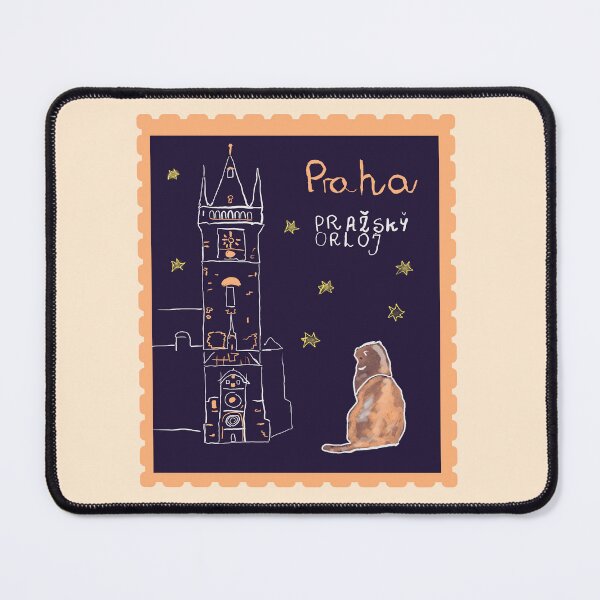 Item preview, Prague City Stamp - Gothic Orloj Clock and Cute Cat Watercolor designed and sold by Kapsula2023.