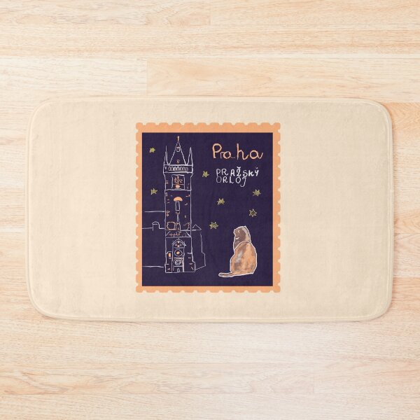 Item preview, Prague City Stamp - Gothic Orloj Clock and Cute Cat Watercolor designed and sold by Kapsula2023.