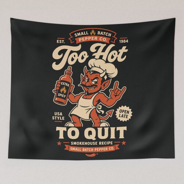 Item preview, Too Hot To Quit Vintage Devil Chef Hot Sauce Retro designed and sold by CamaleonDesigns.
