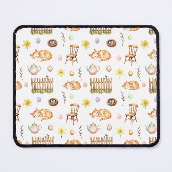 Item preview, Spring Cottagecore Watercolor Pattern | Sleeping Cat, Easter Eggs & Cozy Home designed and sold by HelgaCraftery.