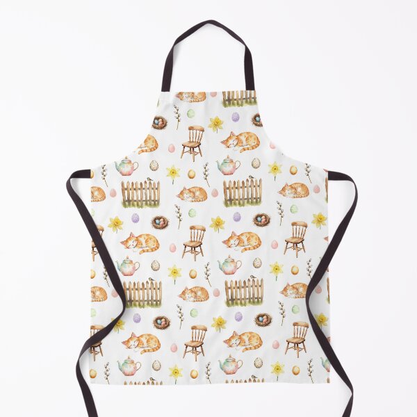 Item preview, Spring Cottagecore Watercolor Pattern | Sleeping Cat, Easter Eggs & Cozy Home designed and sold by HelgaCraftery.