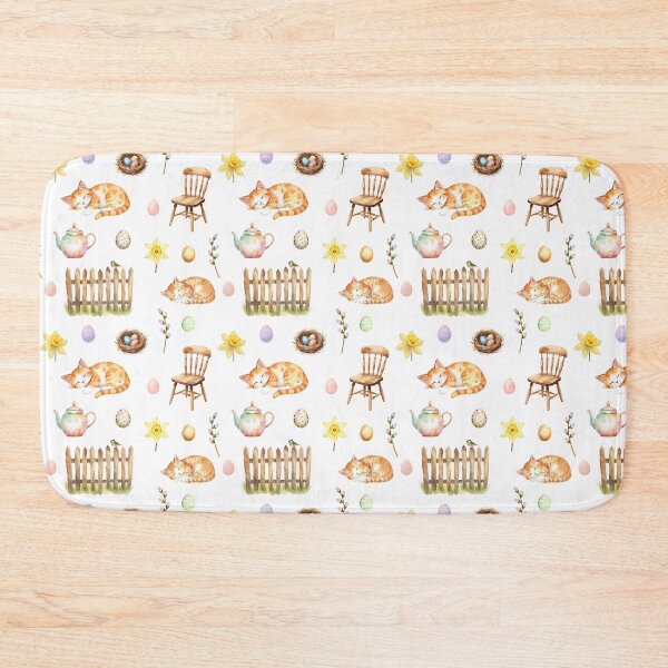 Item preview, Spring Cottagecore Watercolor Pattern | Sleeping Cat, Easter Eggs & Cozy Home designed and sold by HelgaCraftery.